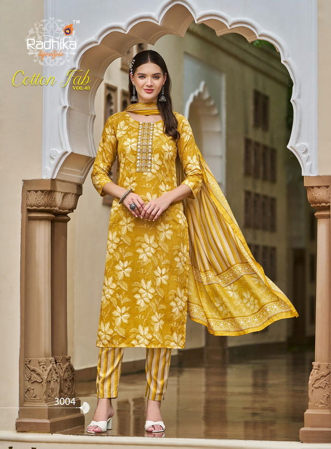 Cotton Fab Vol 3 Cotton Printed Embroidery Kurti With Bottom Dupatta Wholesale Online